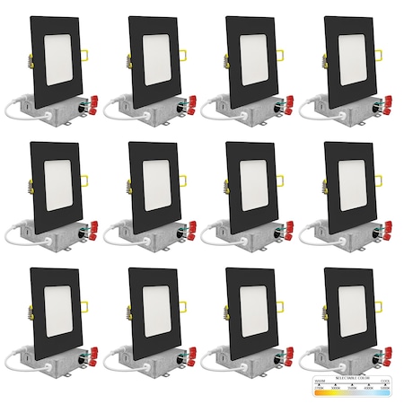 Nuwatt 6" Square Ultra Thin Black Trim LED Recessed Lighting 5CCT 2700K/3000K/3500K/4000K/5000K 12 PK NW-P-SQDL-6-15W-5CT-BLK-12P
